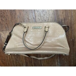 Michael Kors Beige Signature Monogram Dome Satchel Handbag Shoulder Bag